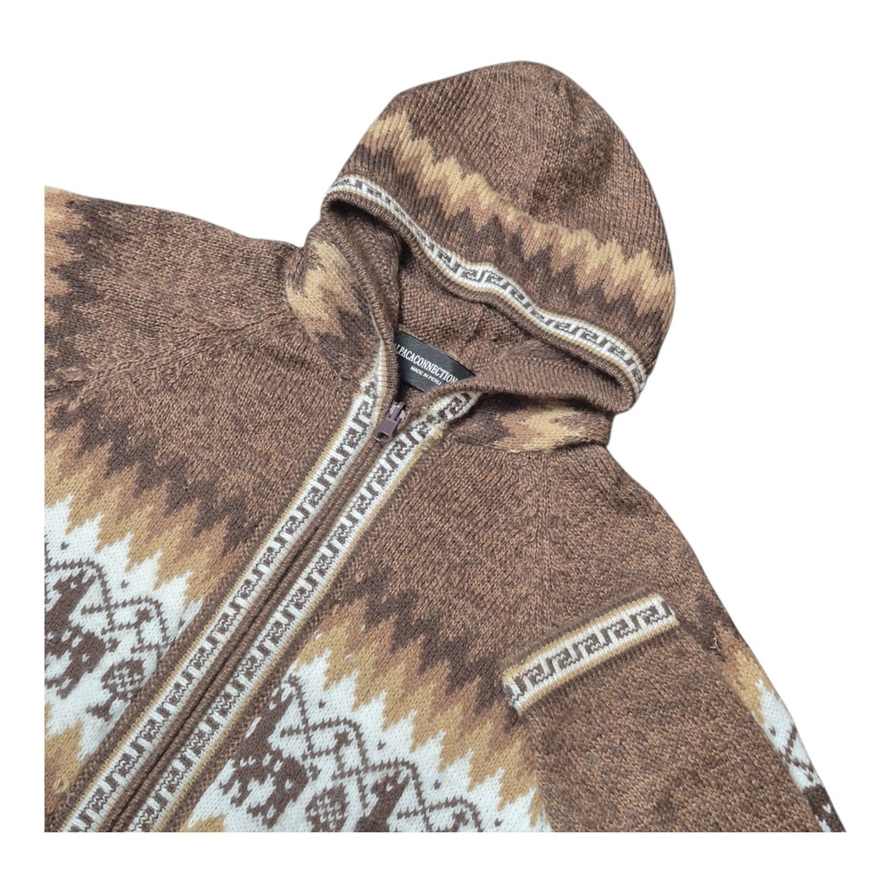 Alpaca Connection Unisex M Alpaca Wool Full Zip Hooded Sweater Peru Llama